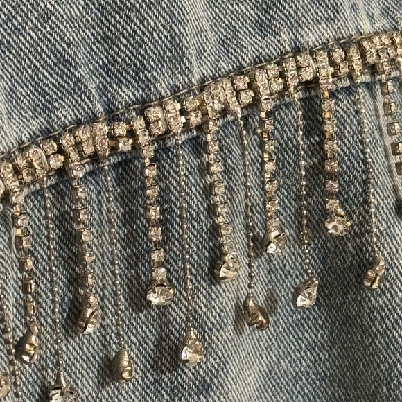 Rhinestone Fringe Denim Jacket Jeans Festival Stagecoach Country‎ Concert Size L - Picture 2 of 9